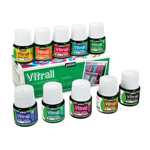 PEINTURE VITRAIL SOLVANT 10 FLACONS 45ML ASSORTIS