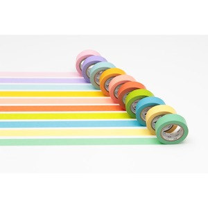 10 ROULEAUX MASKING TAPE 15MMX7M COLORIS CLAIRS ASSORTIS
