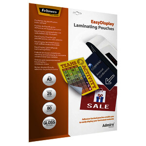 BOITE DE 25 POCHETTES PLASTIF. DOS ADHÉSIF FELLOWES A3 80µ