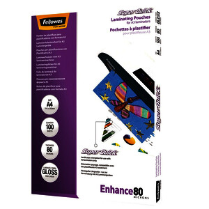BOITE DE 100 POCHETTES PLASTIF. FELLOWES SUPERQUICK A4 80µ