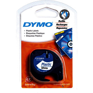RUBAN PLASTIQUE DYMO LETRATAG 12MM X 4M-NOIR / BLANC