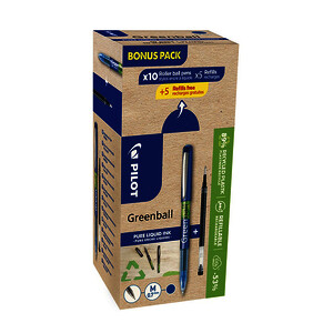 10 STYLOS + 10 RECH. GREENBALL BLEU PTE MOY. 0,7 MM PILOT