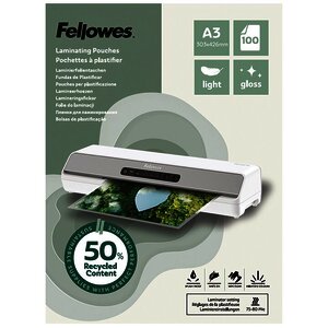 BTE 100 POCH. PLASTIF. BRILLANTES RECYCLÉES FELLOWES A3 80µ