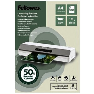 BTE 100 POCH. PLASTIF. BRILLANTES RECYCLÉES FELLOWES A4 80µ