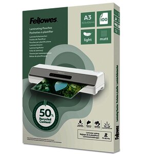 BTE 100 POCH. PLASTIF. MATES RECYCLÉES FELLOWES A3 80µ