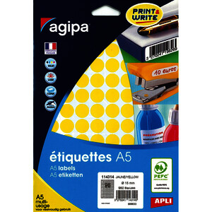 POCH DE 10 PLANCHES - 960 PASTILLES ADH JAUNE D15MM APLI