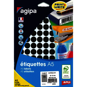 POCH DE 10 PLANCHES - 960 PASTILLES ADH NOIR D15MM APLI