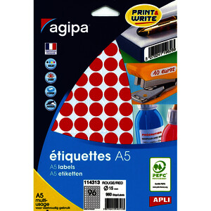 POCH DE 10 PLANCHES - 960 PASTILLES ADH ROUGE D15MM APLI