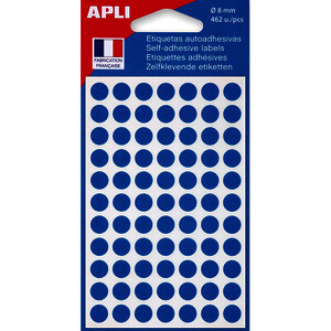 POCHETTE DE 6 PLANCHES PASTILLES ADHÉSIVES BLEU D 8 MM APLI