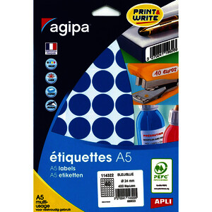 POCH DE 10 PLANCHES - 400 PASTILLES ADH BLEU D24MM APLI