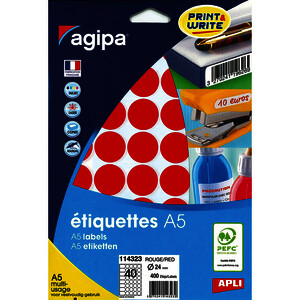 POCH DE 10 PLANCHES - 400 PASTILLES ADH ROUGE D24MM APLI