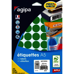 POCH DE 10 PLANCHES - 400 PASTILLES ADH VERT D24MM APLI