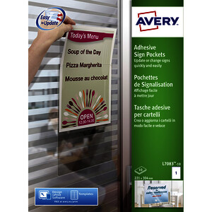 LOT DE 10 POCHETTES D'AFFICHAGE ADHÉSIVES A4 AVERY