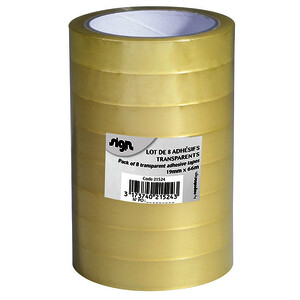 LOT DE 8 ROULEAUX ADHÉSIFS TRANSPARENTS 19 MM X 66 M