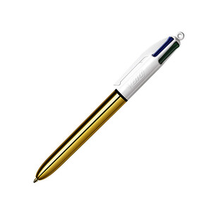 STYLO BILLE 4 COULEURS SHINE CORPS OR POINTE MOYENNE BIC