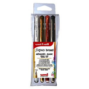 POCH 4 STYLOS GEL SIGNO BROAD PTE LARGE COL ASSORTIS UNIBALL
