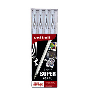 POCH 4 STYLOS GEL SIGNO  PTE MOY COL BLANC UNIBALL