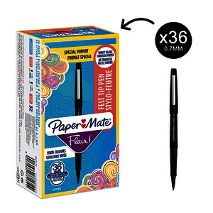 BOÎTE DE 30 + 6 OFFERTS FLAIR NOIR POINTE MOYENNE PAPERMATE