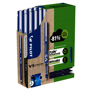 GREENPACK DE 10 ROLLERS V5 +30 RECHARGES BLEU PTE FINE PILOT