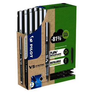 GREENPACK DE 10 ROLLERS V5 +30 RECHARGES NOIR PTE FINE PILOT