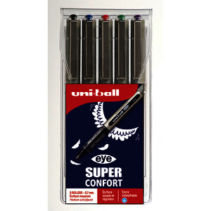 POCHETTE DE 5 ROLLERS UB 157 ASSORTIS POINTE MOYENNE UNIBALL