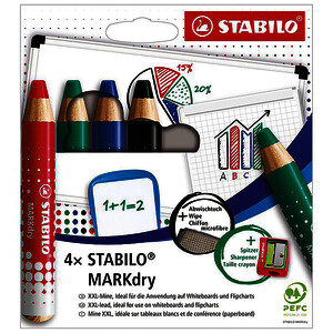 4 MARKDRY + 1 TAILLE-CRAYONS + 1 CHIFFONNETTE STABILO