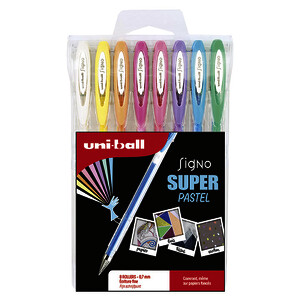 POCH 8 STYLOS GEL SIGNO BROAD PTE LARGE COL PASTELS UNIBALL