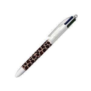 12 STYLOS 4 COULEURS LÉOPARD PTE MOY 1 MM TRACÉ 0,32 MM BIC