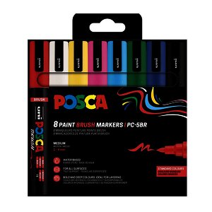 8 MARQUEURS PEINTURE POSCA PC5BR COLORIS ASSORTIS UNIBALL