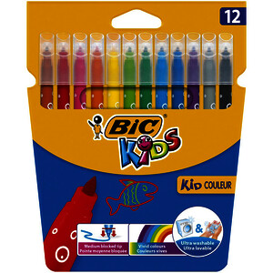 LOT 12 POCH DE 12 FEUTRES BIC KIDS COULEUR -TA DT 2 OFFERTES