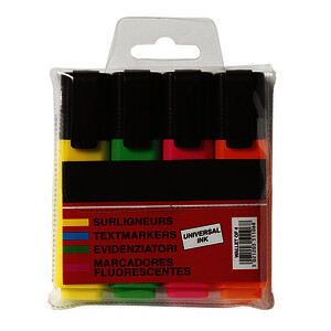 4 SURLIGNEURS COLORIS ASSORTIS PTE BISEAUTÉE BUDGET