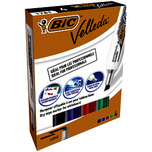 POCHETTE 4 MARQUEURS VELLEDA 1781 COL ASS PTE BISEAUTÉE BIC