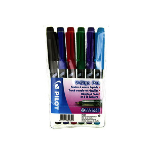 POCHETTE DE 6 FEUTRES V SIGN PEN COL ASS PTE MOYENNE PILOT