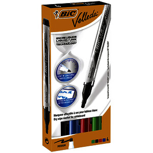 POCH 4 MARQUEURS VELLEDA LIQUID INK POCKET COL ASS OGIVE BIC