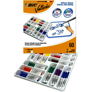 PACK 60 MARQUEURS EFFAC VELLEDA 1741 PTE OGIVE ASS VIF BIC