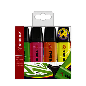 4 SURLIGNEURS BOSS ORIGINAL ASSORTIS PTE BISEAUTÉE STABILO