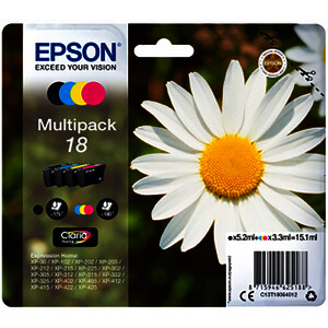 EPSON 18 PACK 4 CART. NO + 3 COL D'ORIGINE (C13T180640)