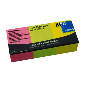 12 BLOCS 50 X 40 MM 80F REPO COLORIS ASSORTI VIF NÉON