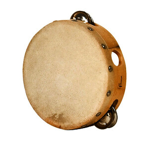 TAMBOURIN EN PEAU NATURELLE AVEC CYMBALETTES