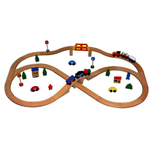 CIRCUIT DE TRAIN EN BOIS : 49 PIÈCES