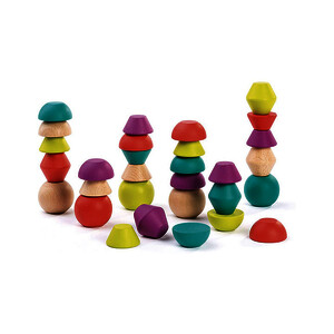 PIERRES EMPILABLES COLORÉES - 18 PIÈCES + 16 CARTES