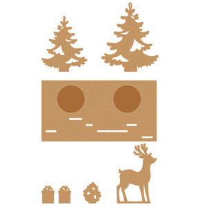 PACK 5 PHOTOPHORES HIVER EN BOIS  17X9X2CM COLORIS NATUREL.