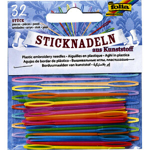 SACHET DE 32 AIGUILLES À BRODER EN PLASTQIUE 6,5CM COL ASS