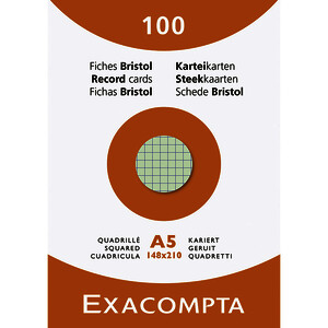 ETUI 100 FICHES BRISTOL QUADRILLÉES 14,8X21CM-COUL.ASSORTIES