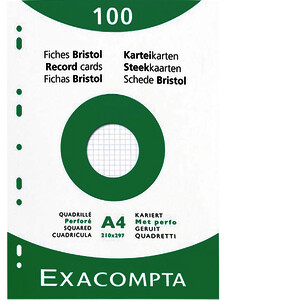 PAQUET DE 100 FICHES BRISTOL PERFORÉES EXACOMPTA A4 - 5X5