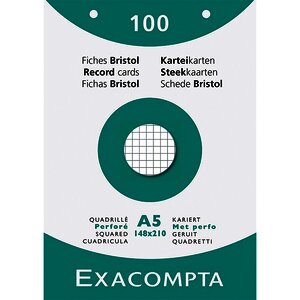 100 FICHES BRISTOL BLANCHES 5X5, 14,8X21 CM PERFOR EXACOMPTA