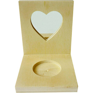 LOT 5 PORTE-BOUGIE CARRÉ AVEC MIROIR CŒUR EN BOIS 9X8X10CM