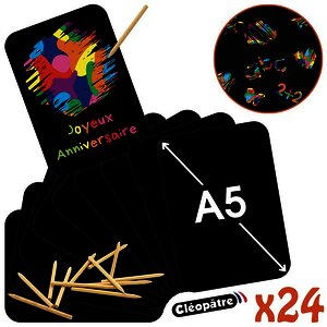 SACHET DE 24 CARTES À GRATTER AUX COINS ARRONDIS 17 X 22 CM