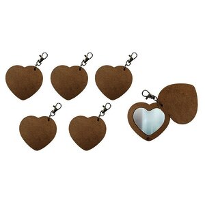 LOT DE 6 PORTE-CLÉS-MIROIRS EN BOIS EN FORME DE CŒUR