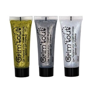 LOT DE 3 TUBES DE 25 ML DE GEL PAILLETÉ OR, CRISTAL, ARGENT